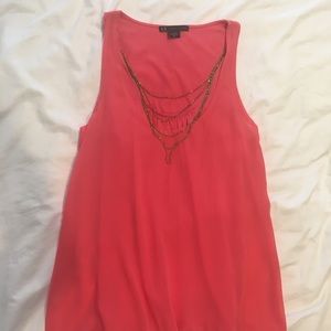 Coral Dressy Tunic Tank with Gold Beading